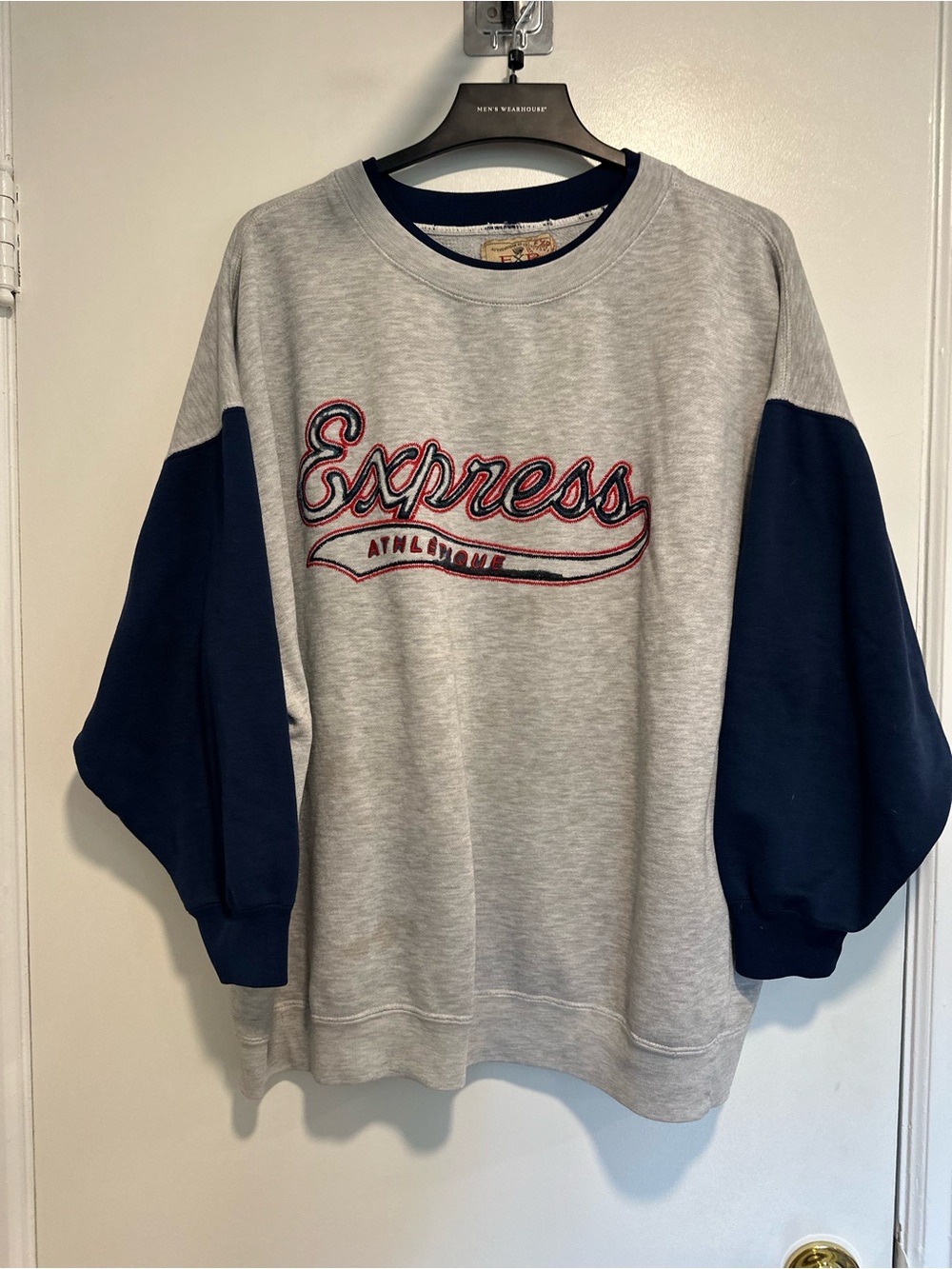 Vintage 90's Express Spellout sweatshirt gray/navy Oversized Boxy Streetwear.